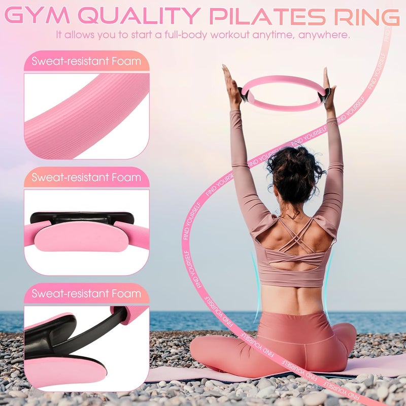 Arrowbash Set of 6 Style Pilates Home Equipment Set Pilates Essential Kit Workout Accessories 14 Magic Circle Mini Exercise Ball Yoga Strap Silicone Tension Strip Tension Band Sliding Plate - Image 3